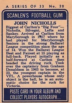 1964 Scanlens VFL #20 John Nicholls Back